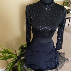 Black sequin long sleeve with shorts with tutu